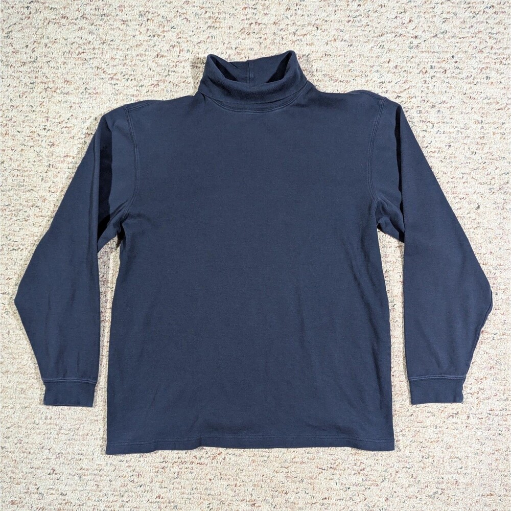 LL Bean Turtleneck Shirt Mens Large Tall Navy Blue Interlock Mock Neck Pullover
